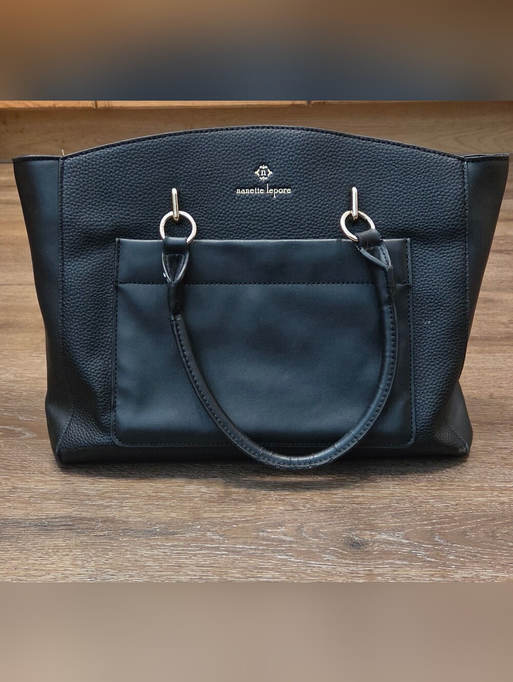 Nanette Lepore Black Pebbled Faux Leather Tote Bag